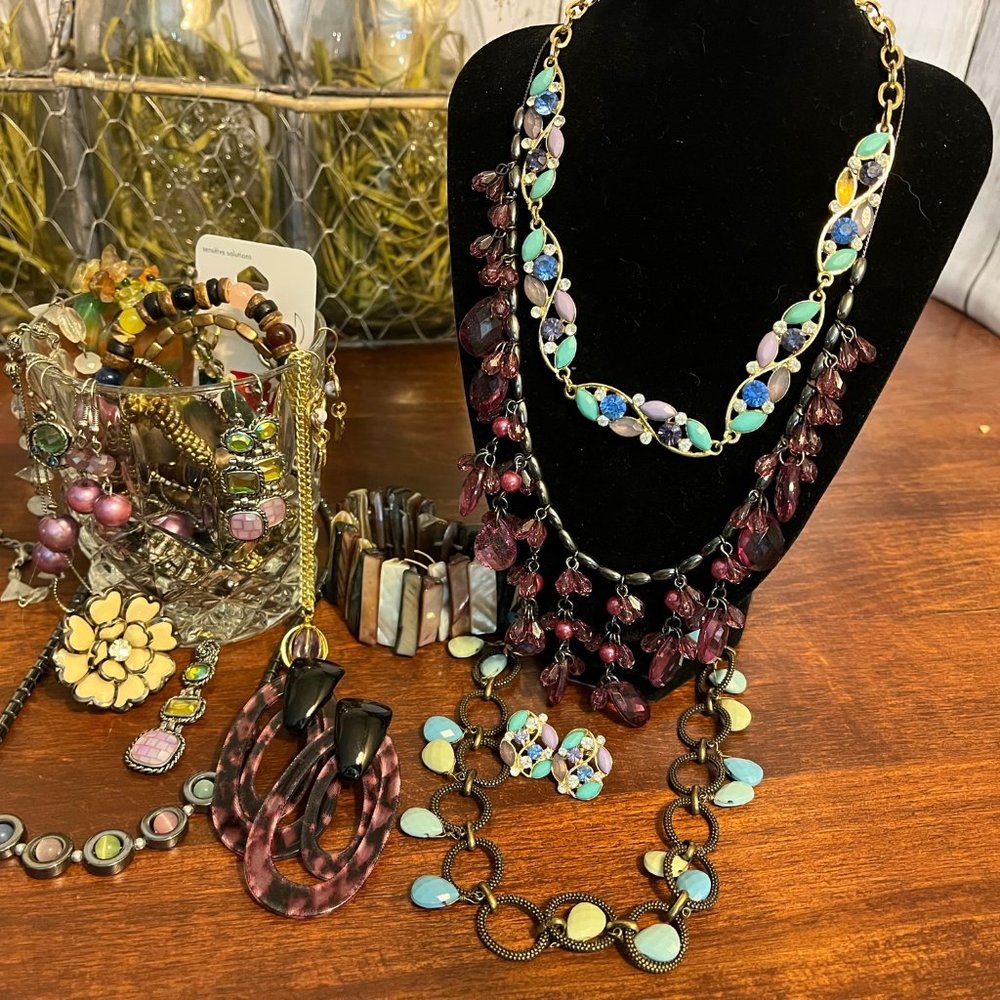 Mystery Jewelry Jar Lot - Purple, Blue and Pink